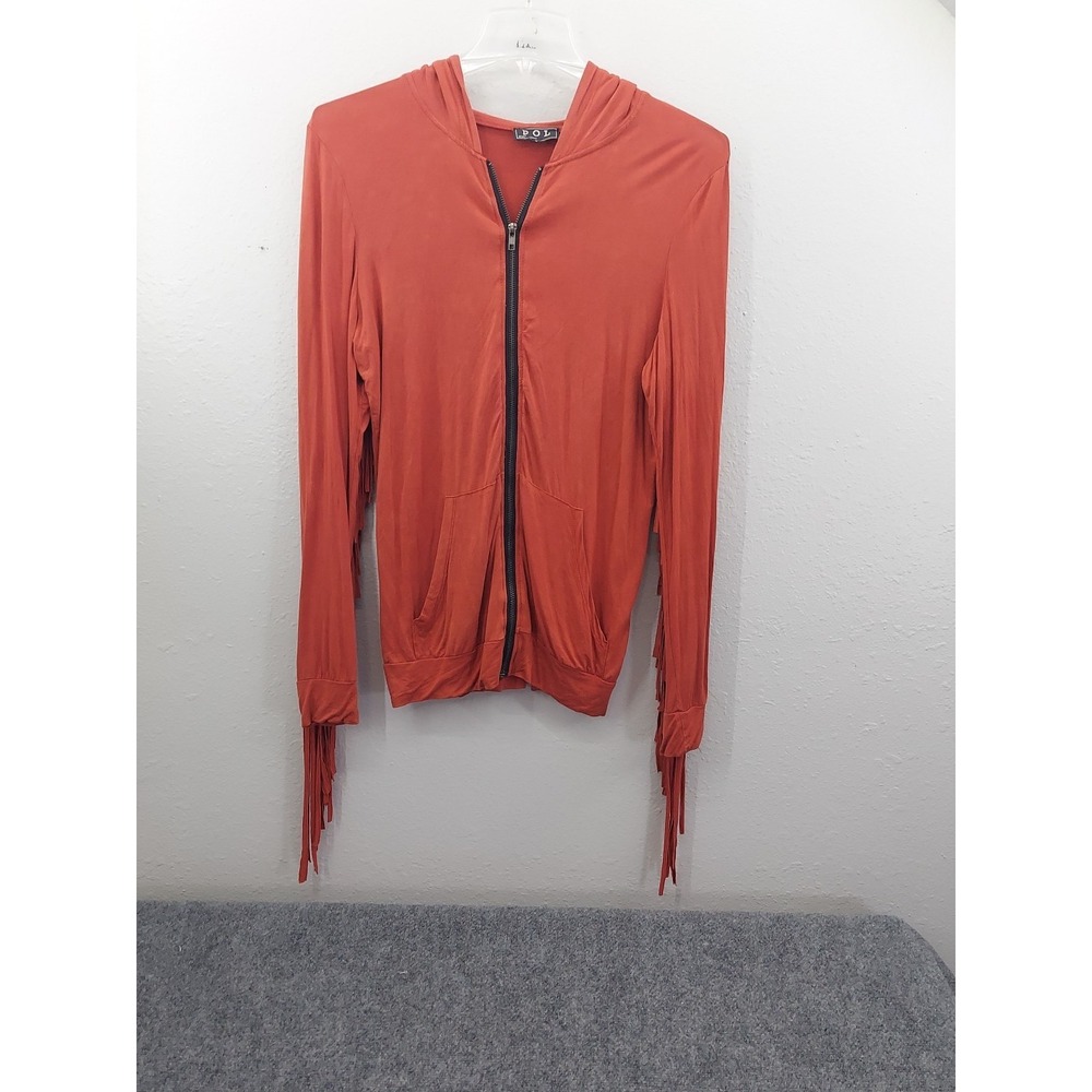Pol‎ Jacket Womens Small Orange Full Zip Fringe Western Boho Hooded
